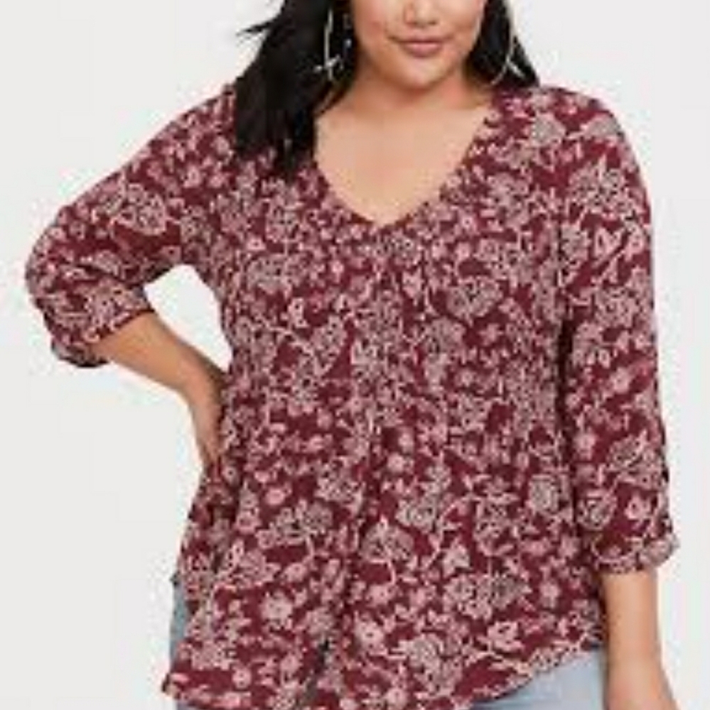 FLORAL GAUZE SMOCKED BLOUSE